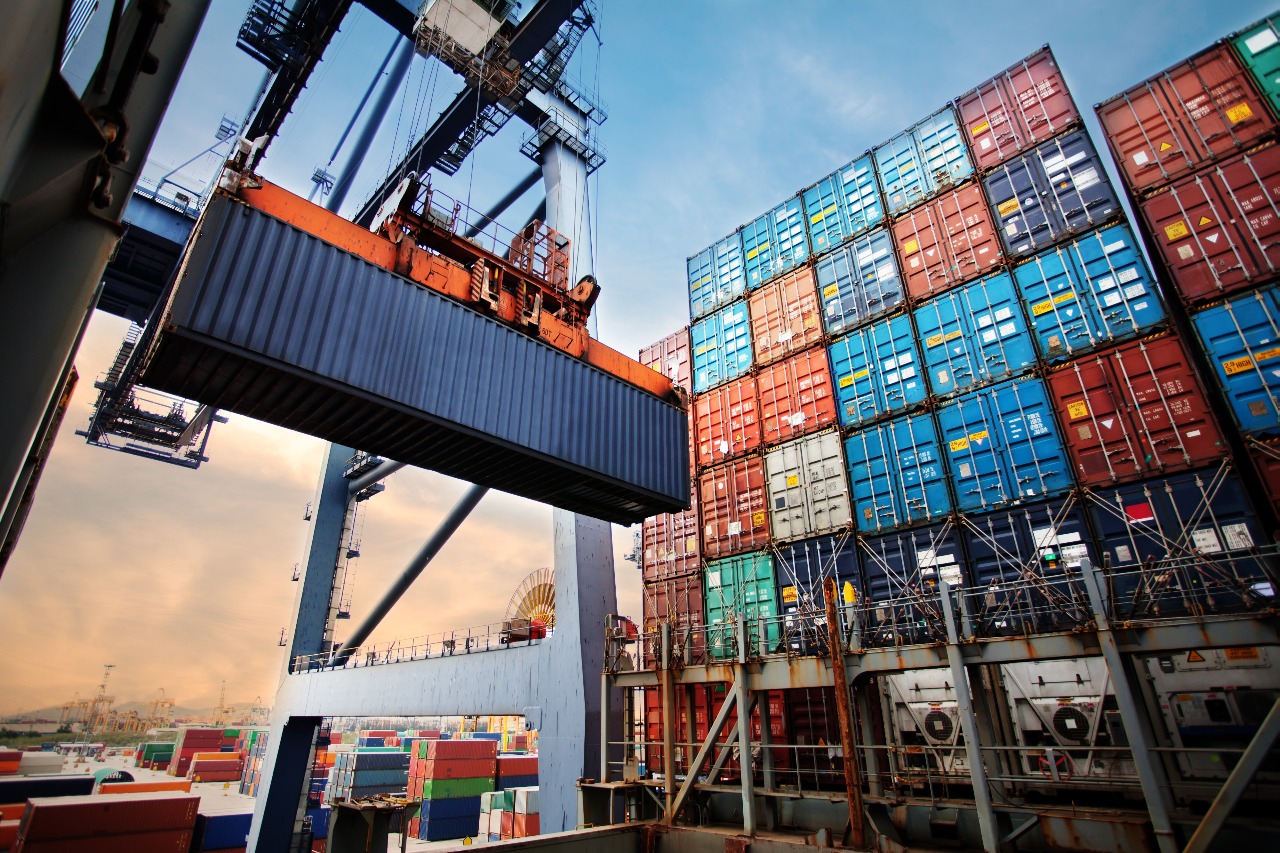 large container being stacked using domestic freight services